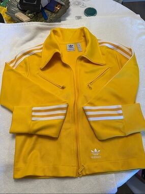 adidas Yellow Track Jacket with White Stripes